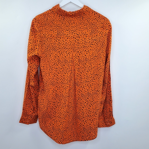 Cheetah Leopard Print Blouse Orange Button Up - Picture 3 of 6